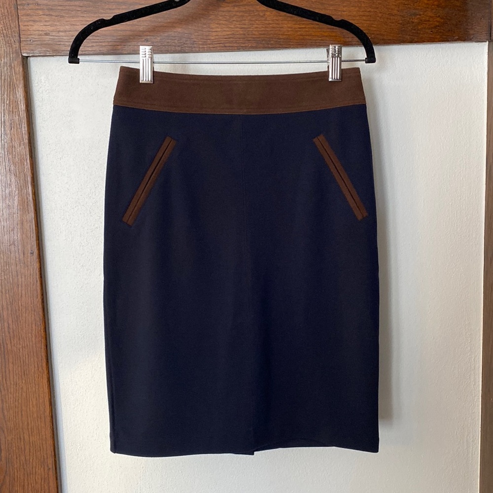 Club Monaco Yvanne navy and suede pencil skirt